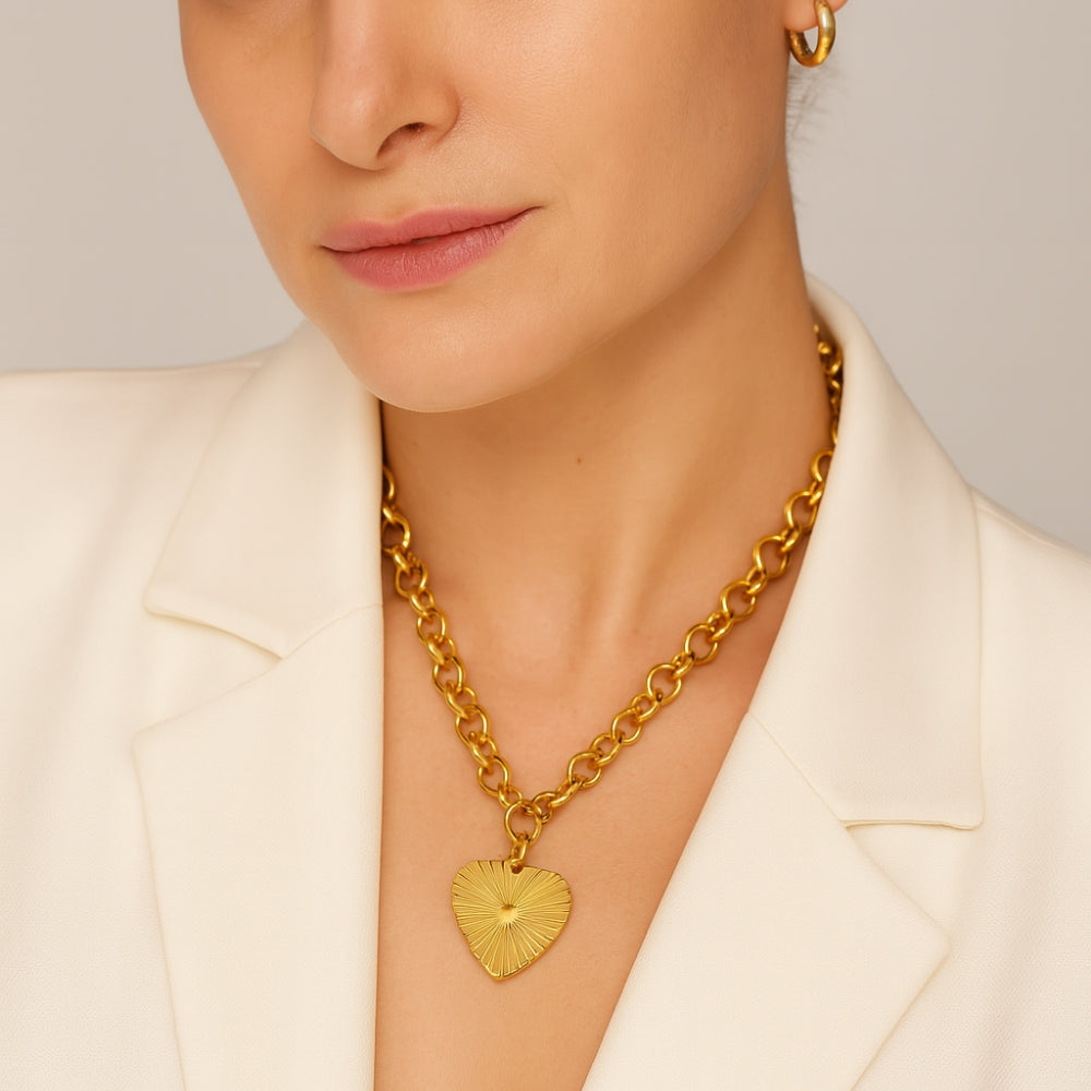 Romantic Heart Flower Pendant Necklace