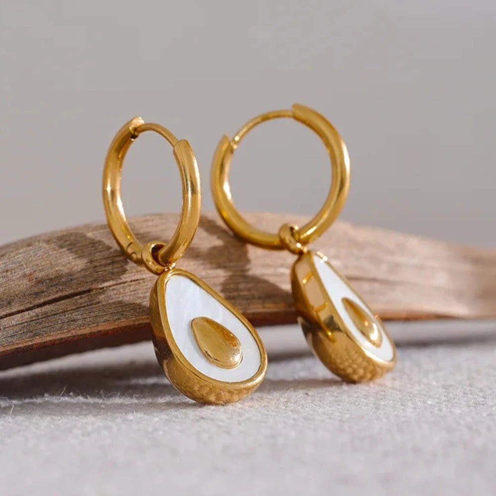 Avocado Drop Hoop Earrings - Zafinne Jewelry