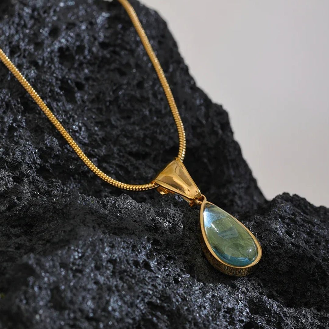Celeste Blue Teardrop Pendant Necklace - Zafinne Jewelry