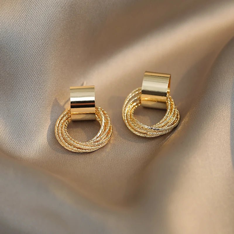 Circle Pendant Gold Earrings - Zafinne Jewelry