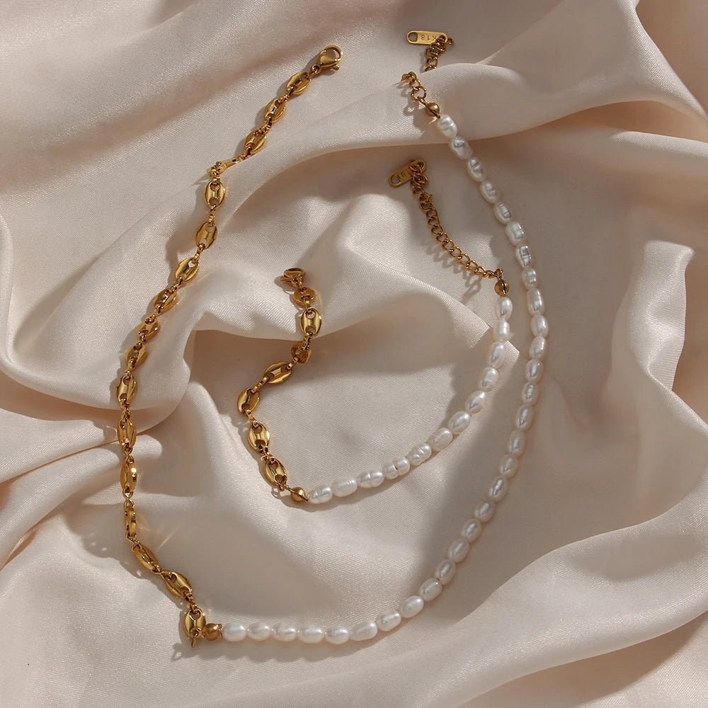 Coffee Bean and Freshwater Pearl Bracelet - Zafinne Jewelry