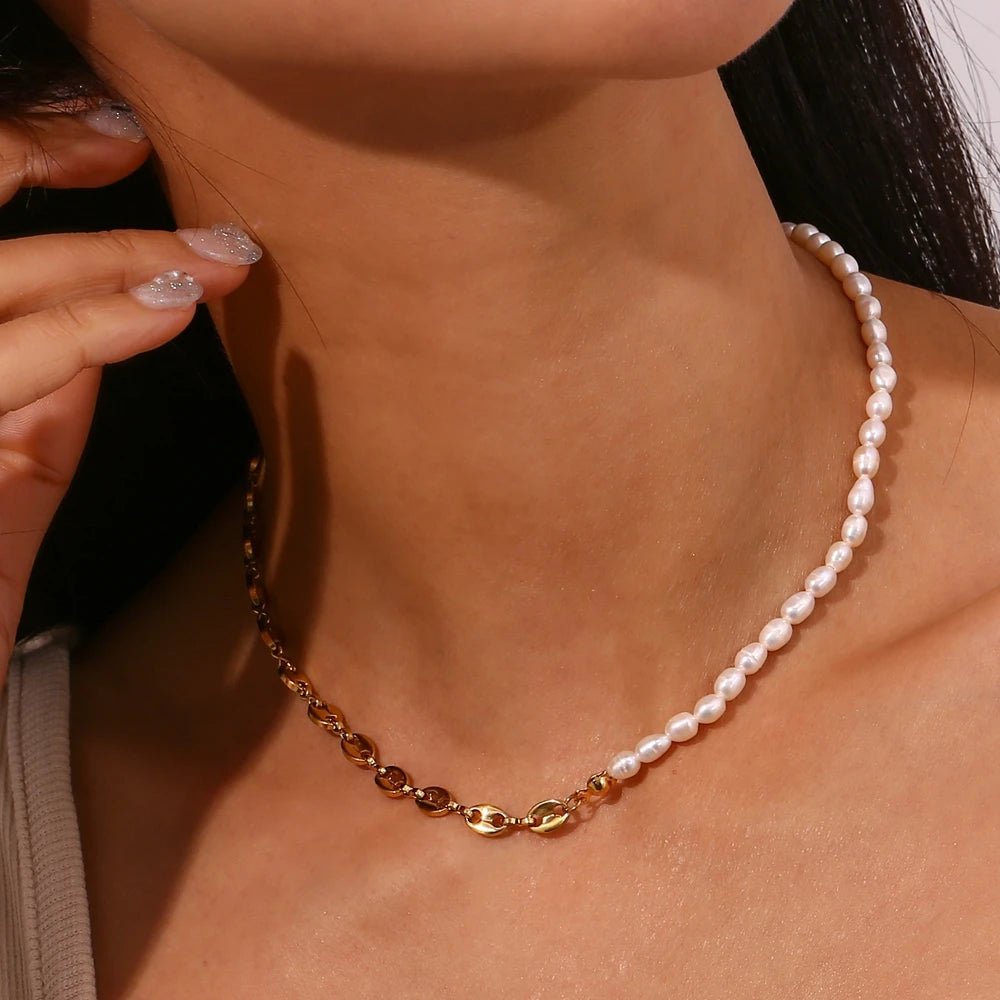 Coffee Bean and Freshwater Pearl Necklace - Zafinne Jewelry