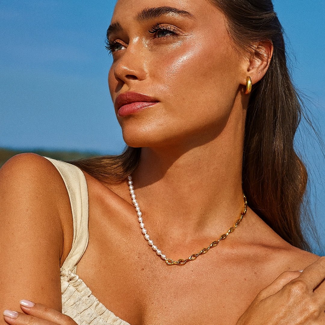 Coffee Bean and Freshwater Pearl Necklace - Zafinne Jewelry