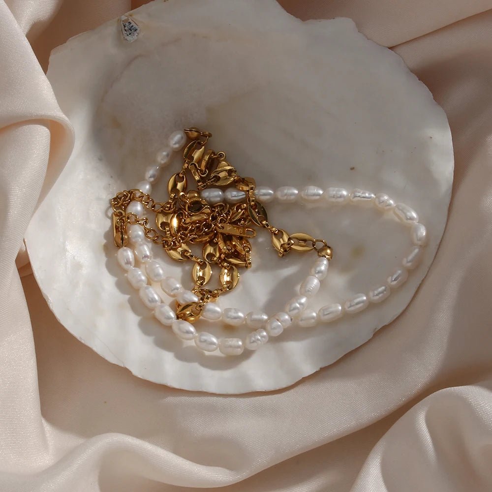 Coffee Bean and Freshwater Pearl Necklace - Zafinne Jewelry