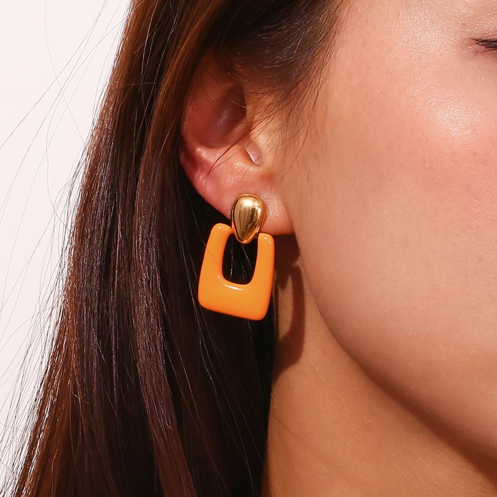 Colorful Hollow Rectangular Drop Earrings - Zafinne Jewelry