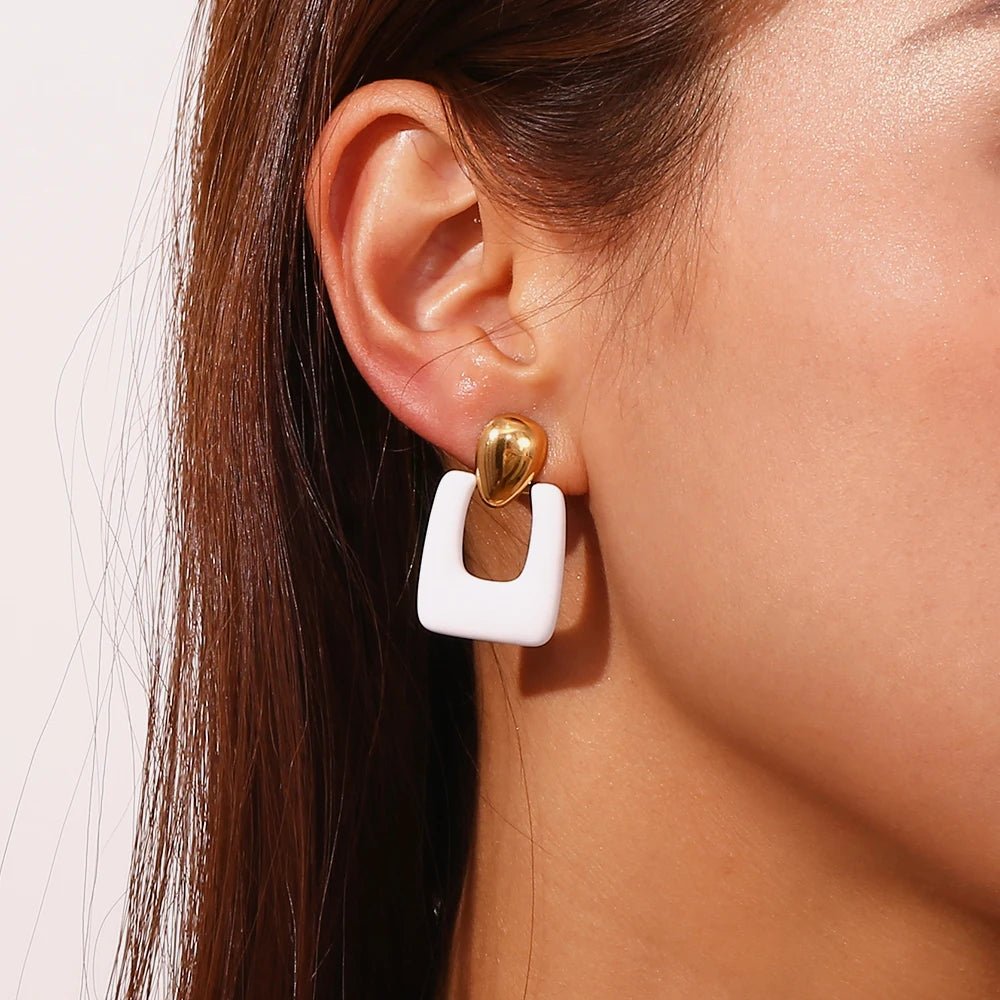 Colorful Hollow Rectangular Drop Earrings - Zafinne Jewelry