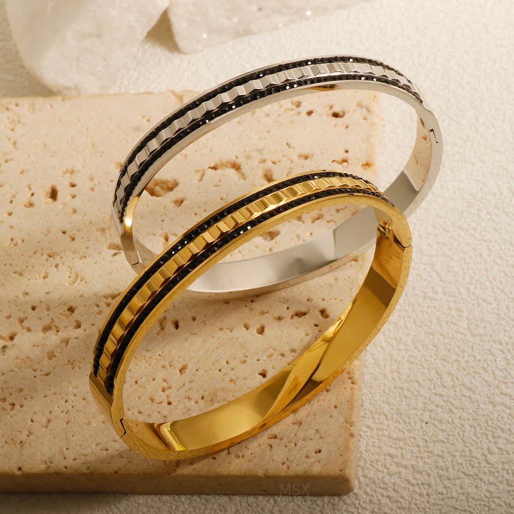 Crystal Black and White Bangle Bracelet - Zafinne Jewelry