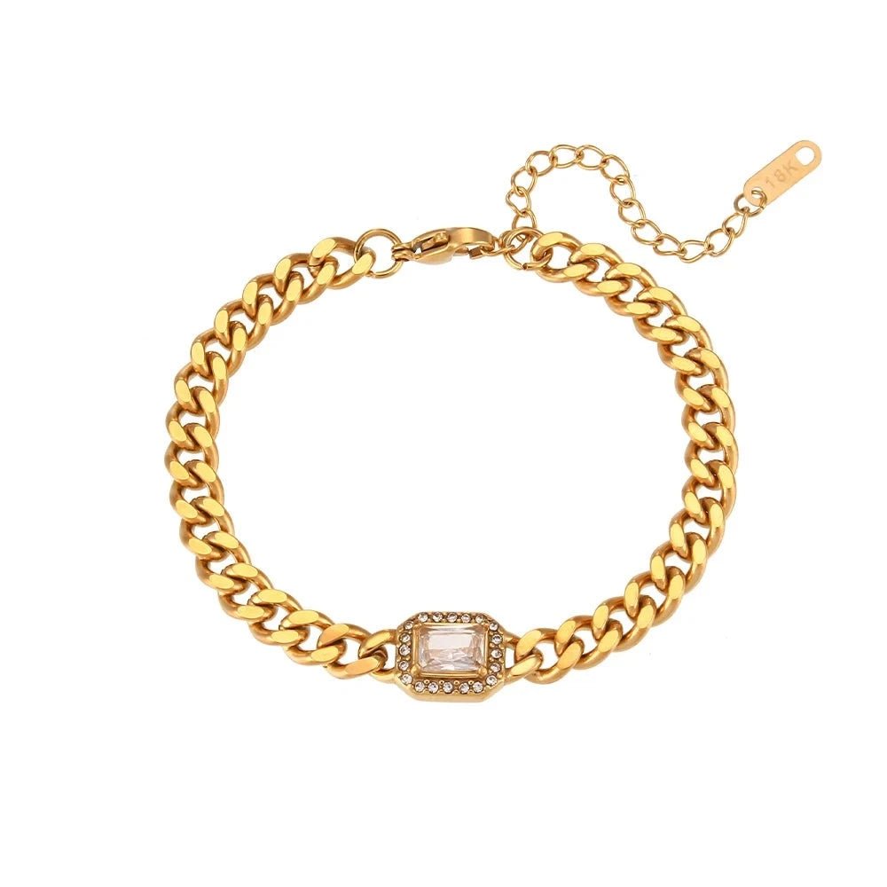 Cubic Zirconia Cuban Chain Bracelet - Zafinne Jewelry