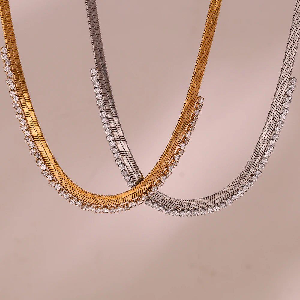Cubic Zirconia Herringbone Necklace - Zafinne Jewelry