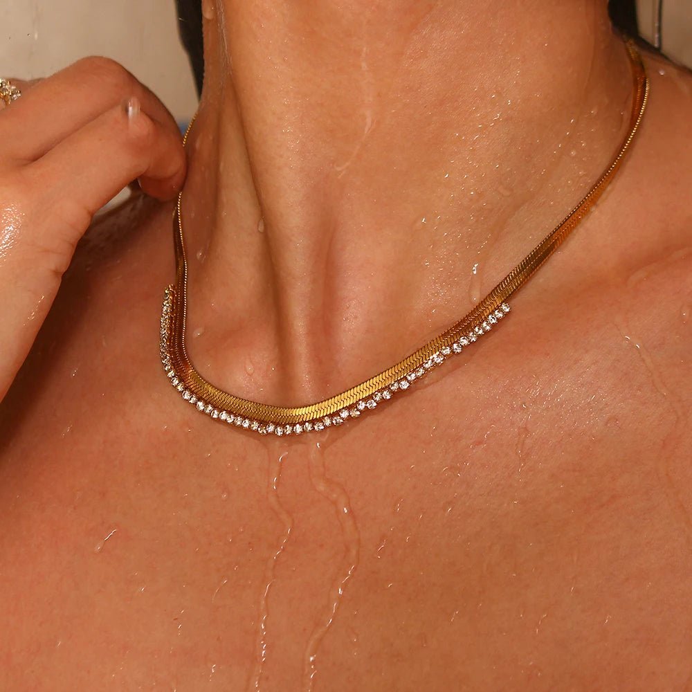 Cubic Zirconia Herringbone Necklace - Zafinne Jewelry