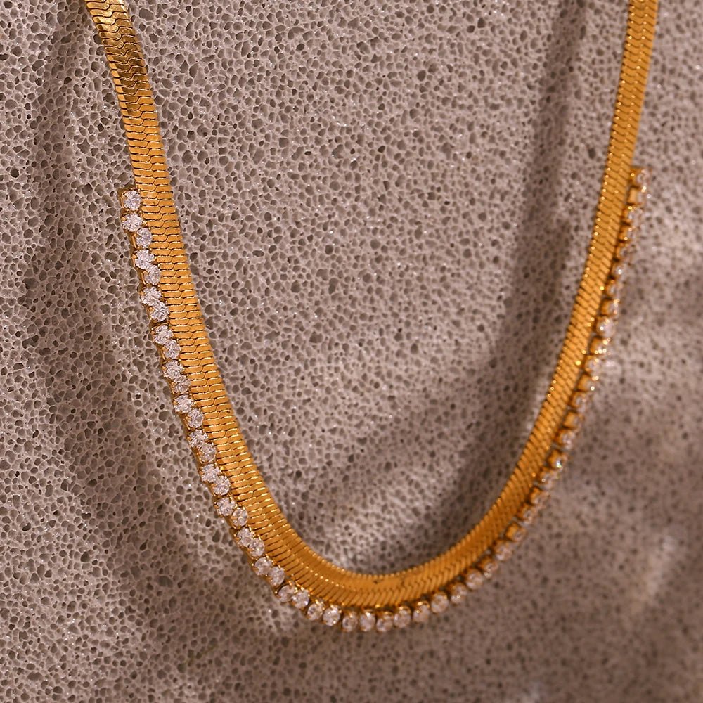 Cubic Zirconia Herringbone Necklace - Zafinne Jewelry