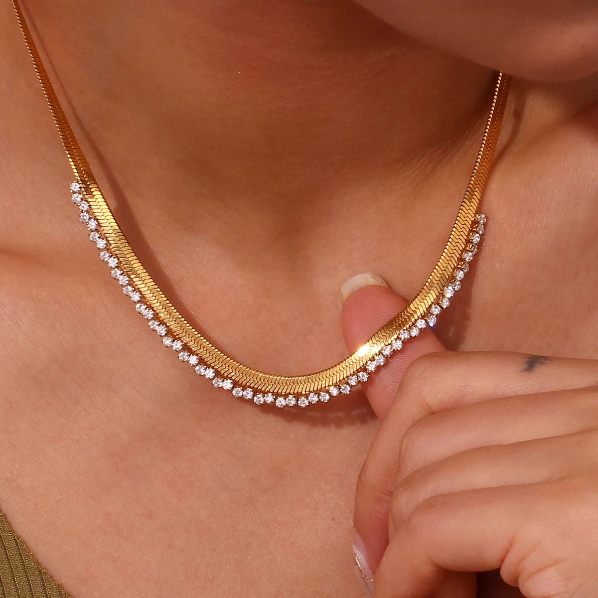 Cubic Zirconia Herringbone Necklace - Zafinne Jewelry
