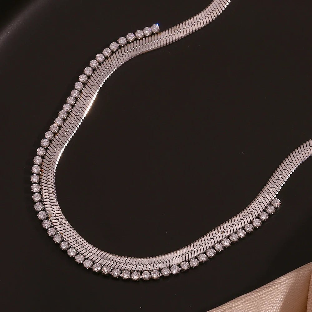 Cubic Zirconia Herringbone Necklace - Zafinne Jewelry
