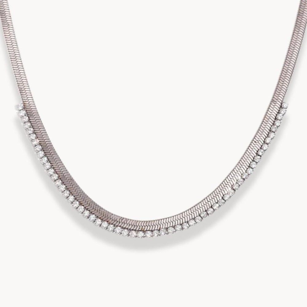 Cubic Zirconia Herringbone Necklace - Zafinne Jewelry
