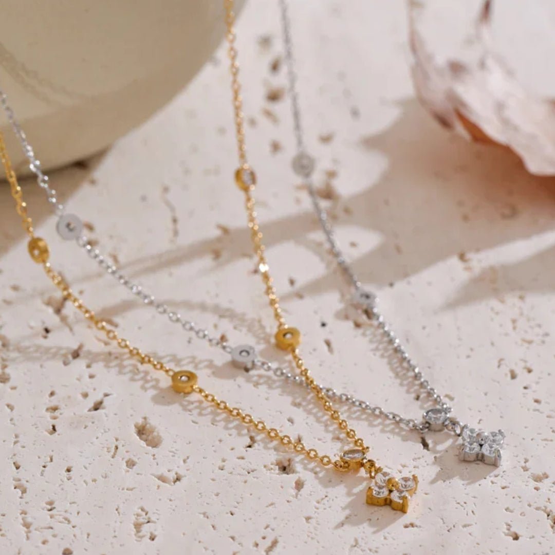 Elena Dainty Zircon Clover Necklace - Zafinne Jewelry