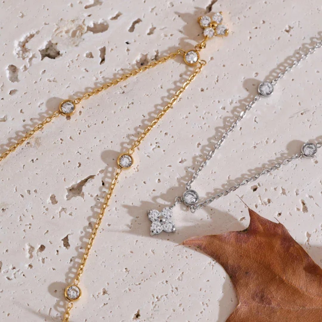 Elena Dainty Zircon Clover Necklace - Zafinne Jewelry