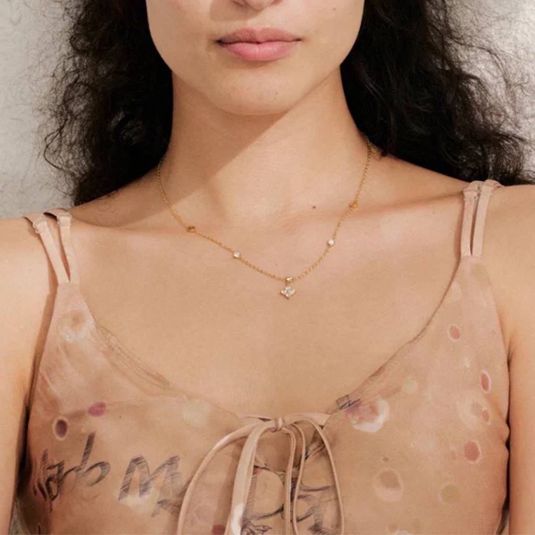 Elena Dainty Zircon Clover Necklace - Zafinne Jewelry