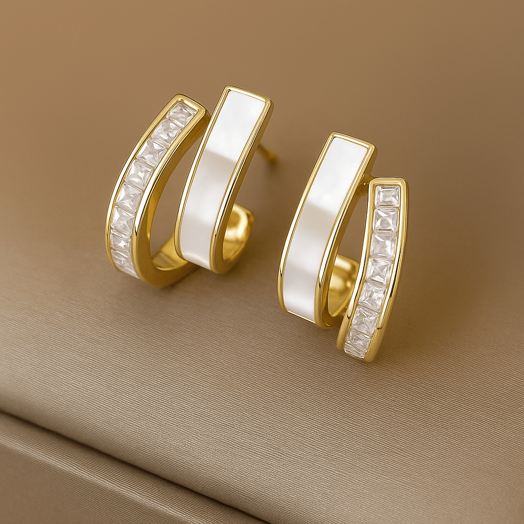 Gold Earrings White Opal - Zafinne Jewelry