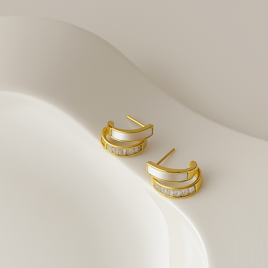Gold Earrings White Opal - Zafinne Jewelry
