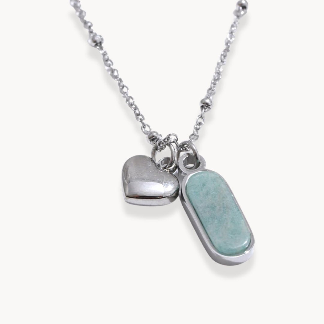 Isla Natural Amazonite Green Stone Heart Necklace - Zafinne Jewelry