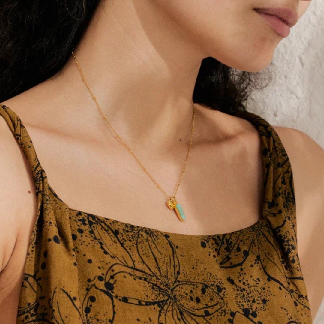 Isla Natural Amazonite Green Stone Heart Necklace - Zafinne Jewelry