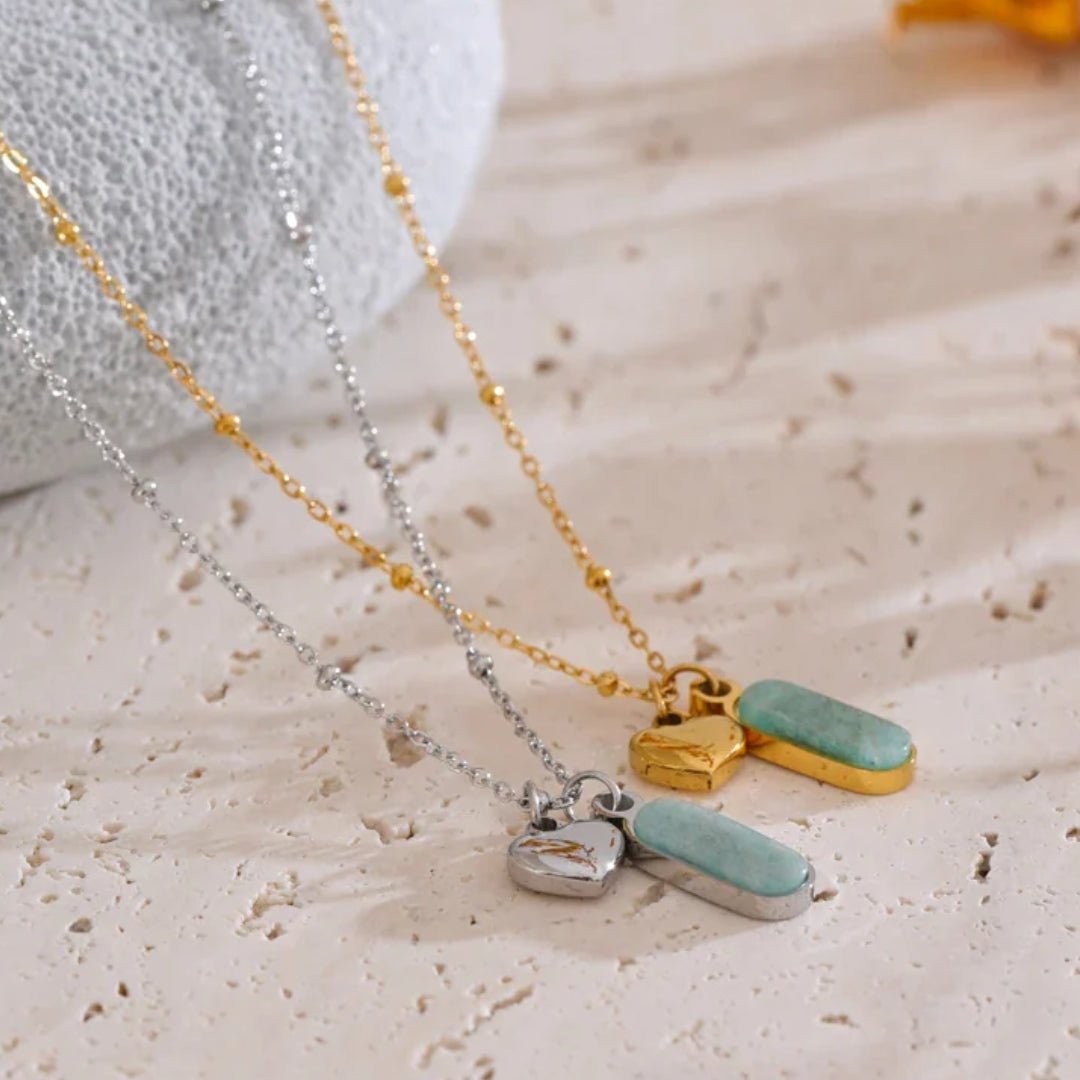 Isla Natural Amazonite Green Stone Heart Necklace - Zafinne Jewelry