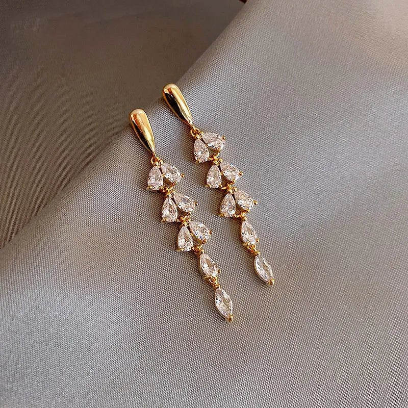 Long Leaf Earrings - Zafinne Jewelry
