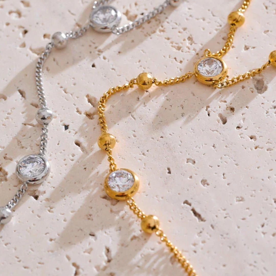 Mira Gold Beaded Hand Chain Bracelet - Zafinne Jewelry