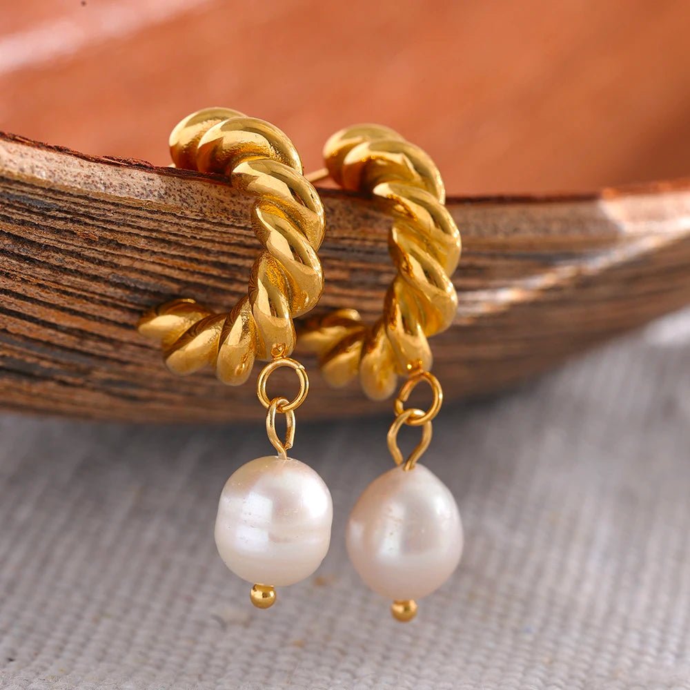 Natural Pearl Twisted Drop Earrings - Zafinne Jewelry