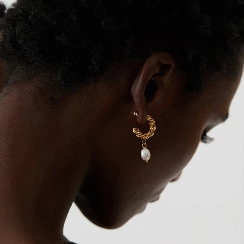 Natural Pearl Twisted Drop Earrings - Zafinne Jewelry