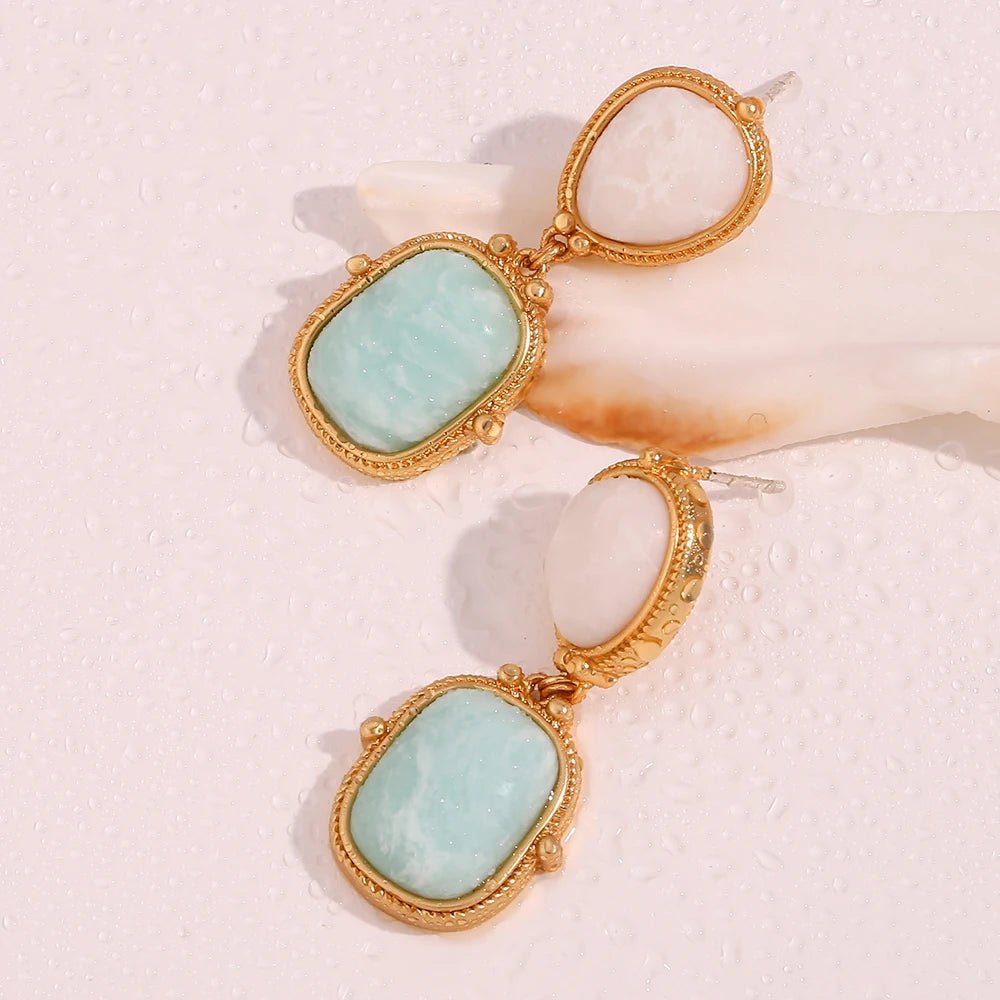Natural Stone White Jade Amazonite Earrings - Zafinne Jewelry