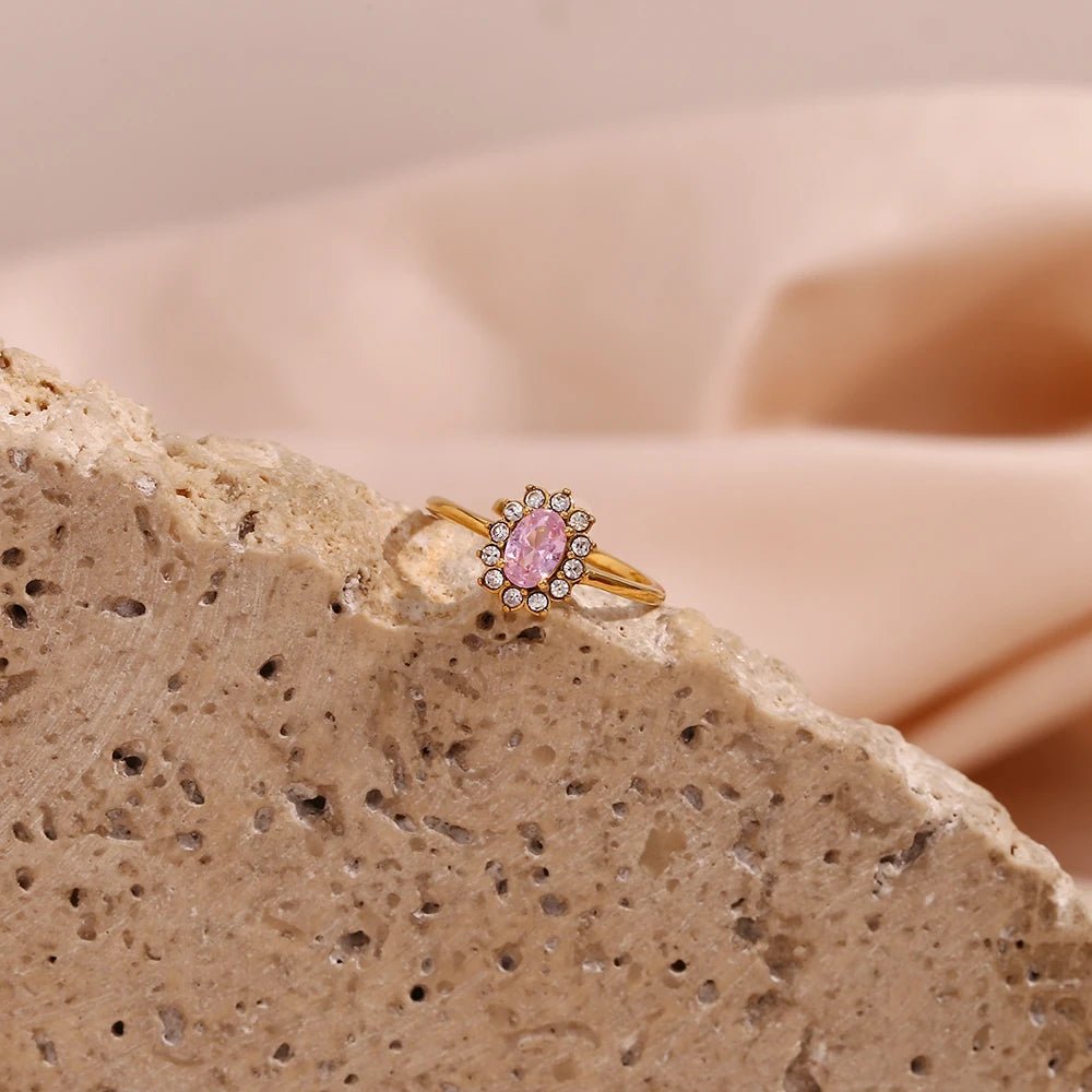 Oval Floral Shape Stone Adjustable Ring - Zafinne Jewelry