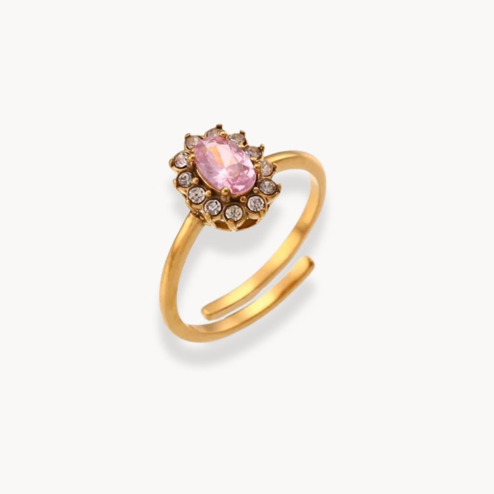 Oval Floral Shape Stone Adjustable Ring - Zafinne Jewelry