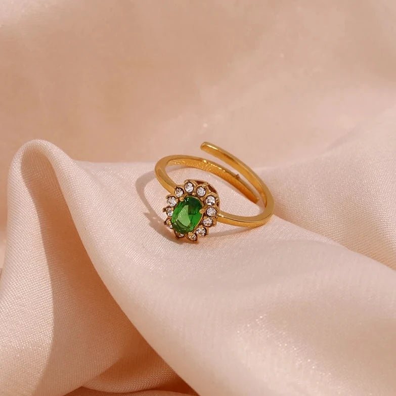 Oval Floral Shape Stone Adjustable Ring - Zafinne Jewelry