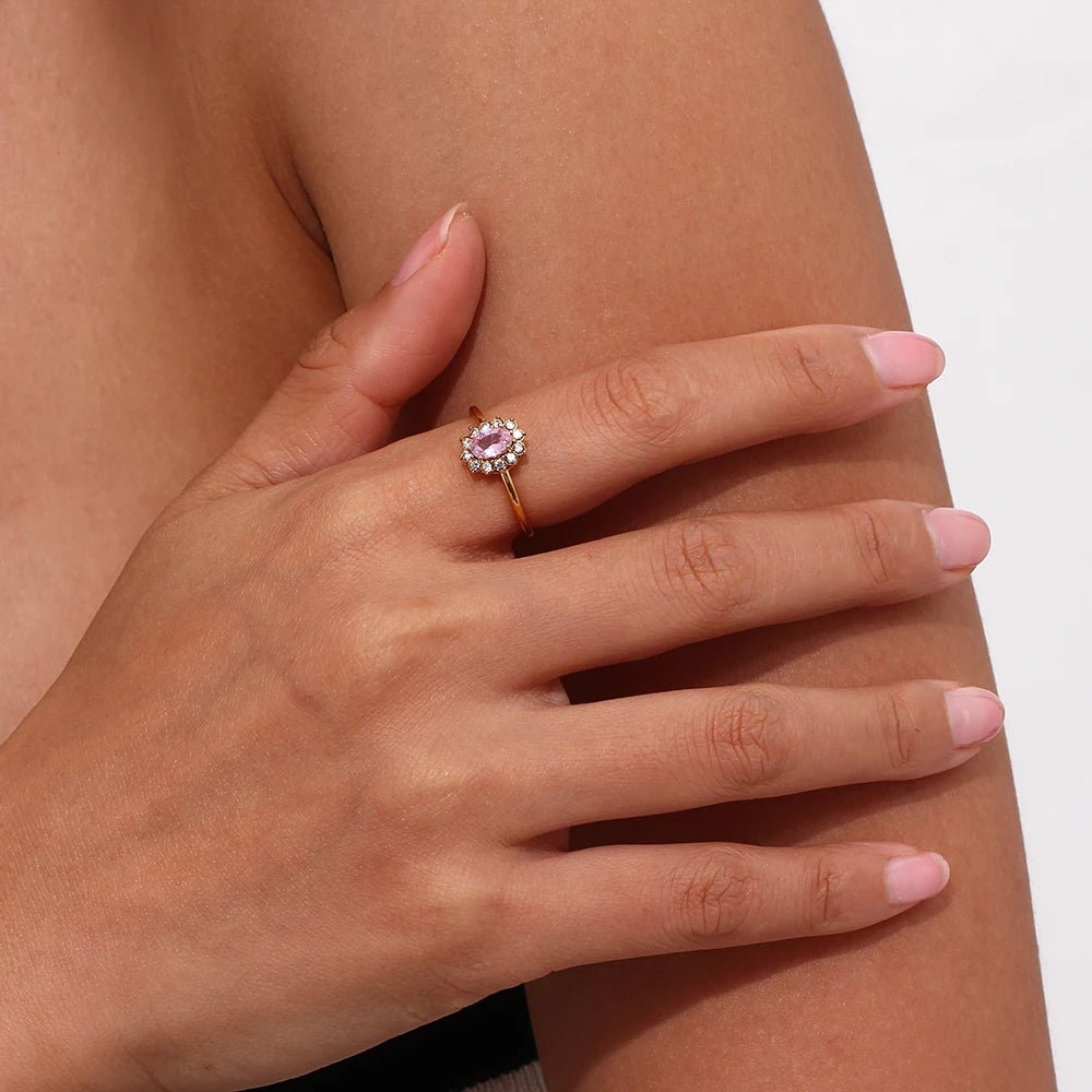 Oval Floral Shape Stone Adjustable Ring - Zafinne Jewelry