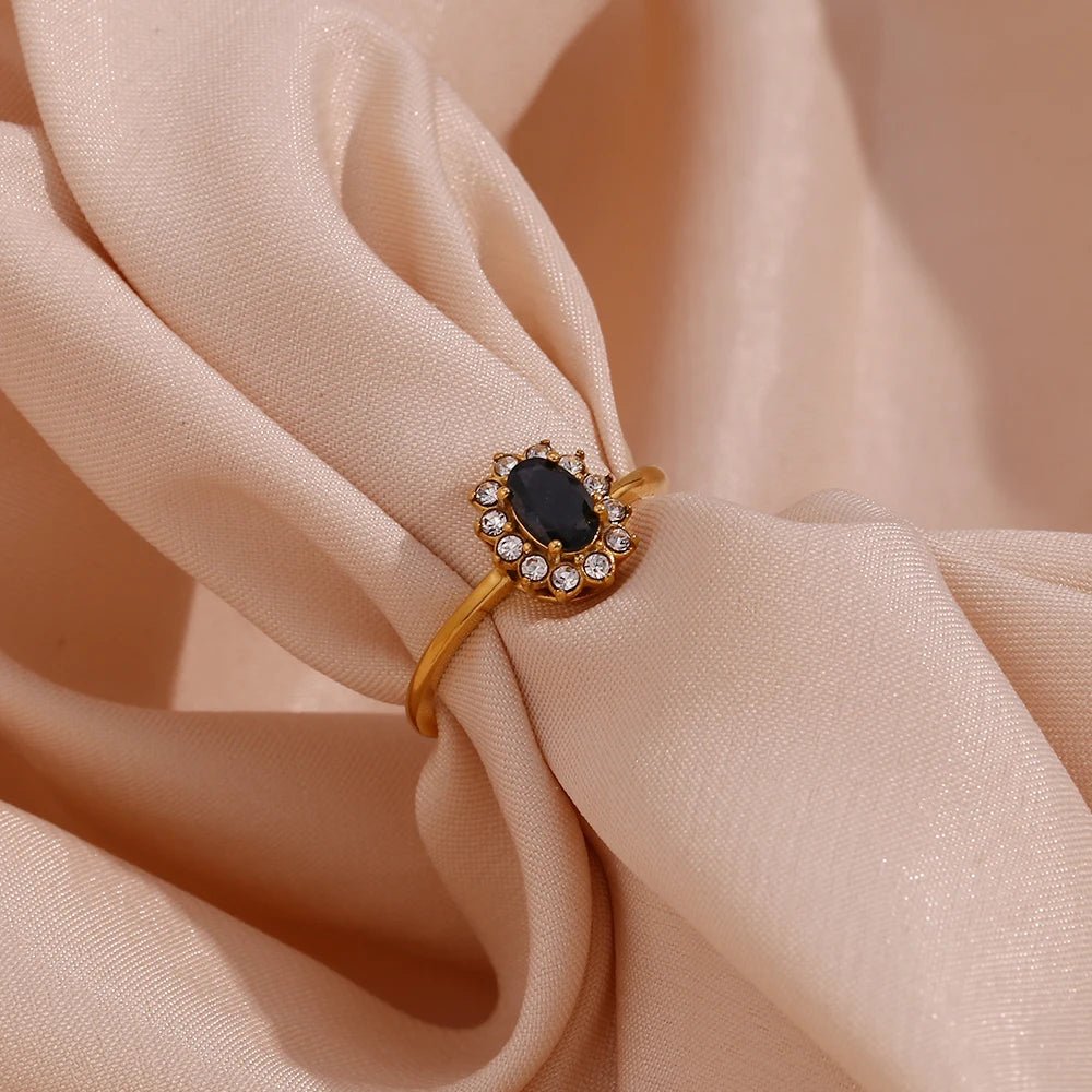 Oval Floral Shape Stone Adjustable Ring - Zafinne Jewelry