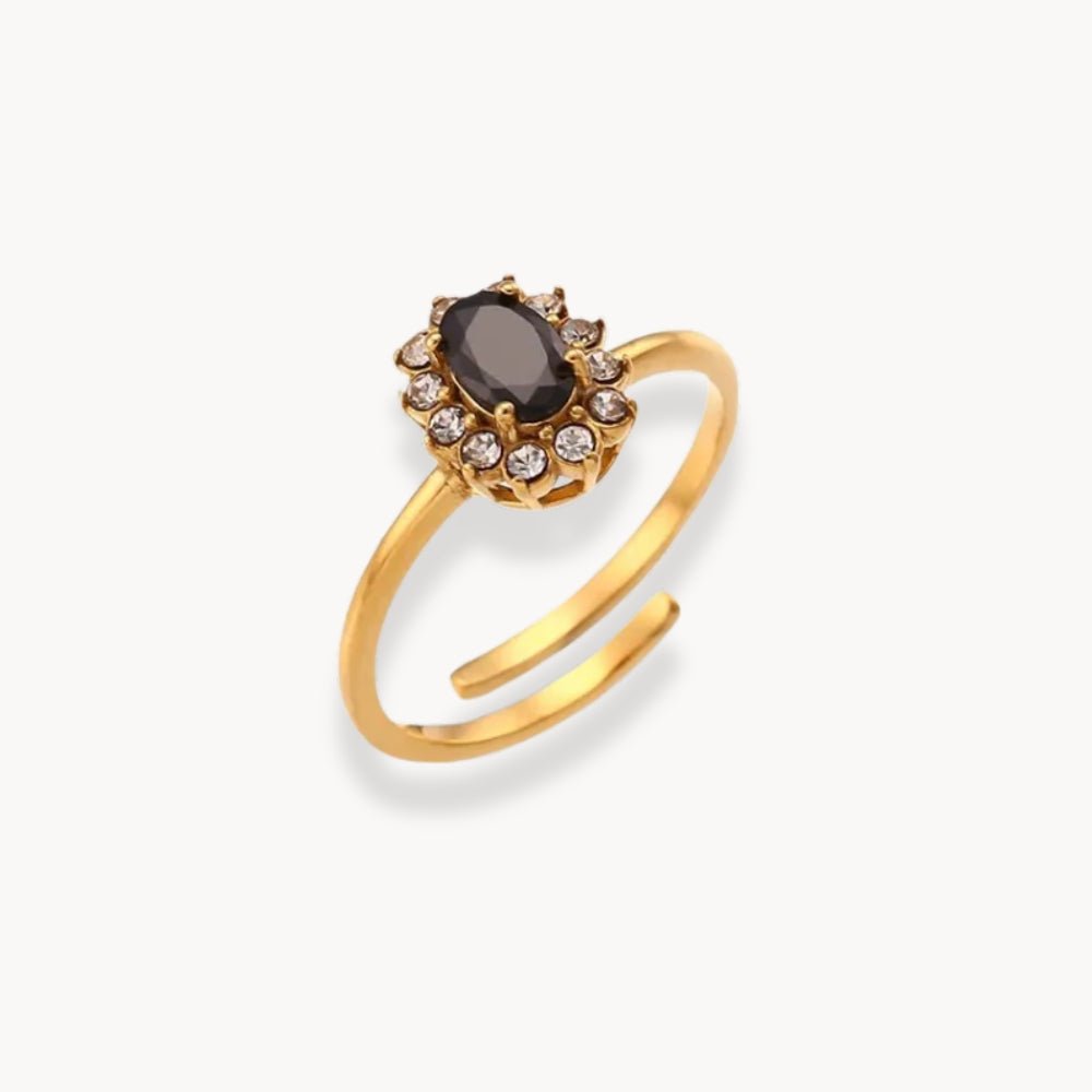 Oval Floral Shape Stone Adjustable Ring - Zafinne Jewelry