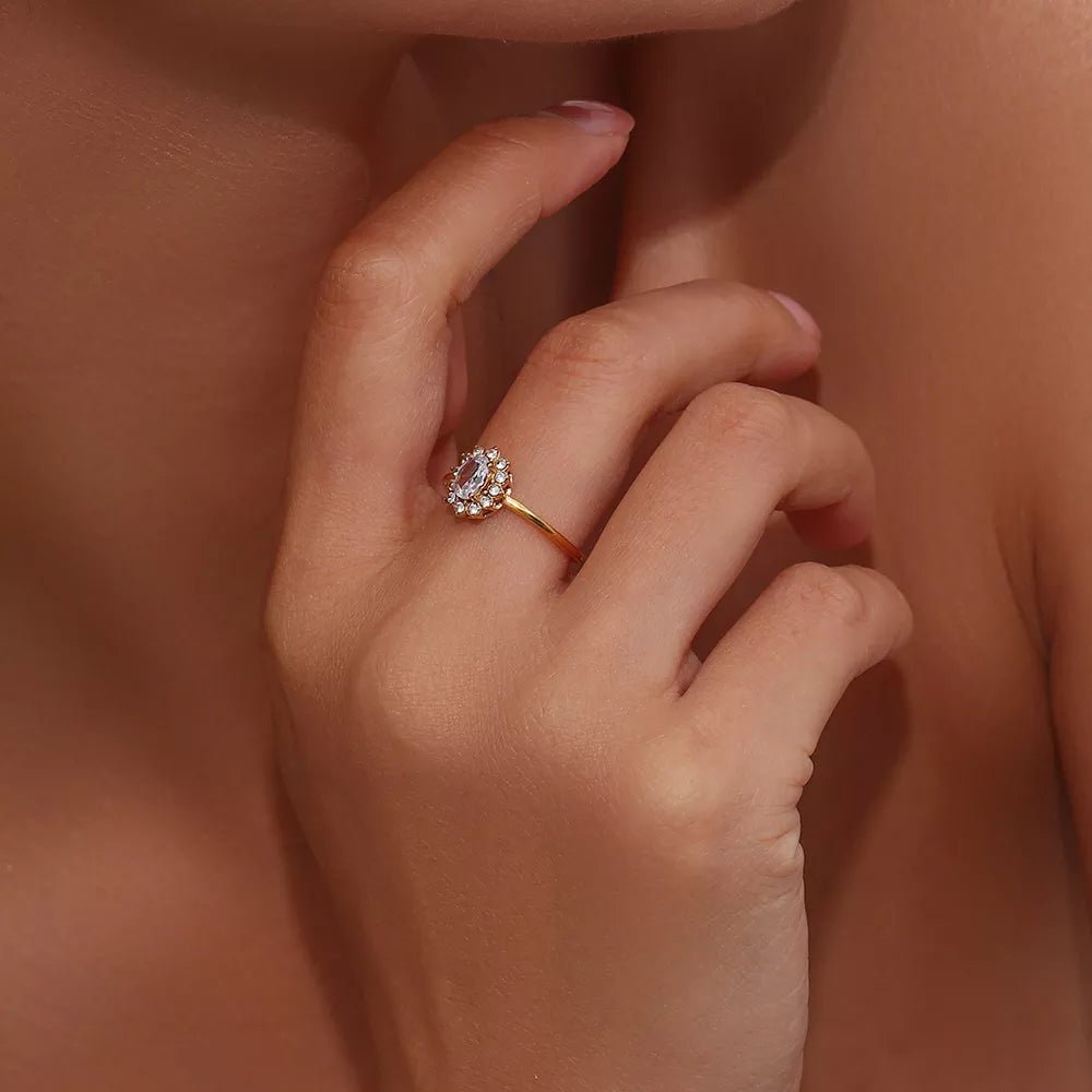 Oval Floral Shape Stone Adjustable Ring - Zafinne Jewelry