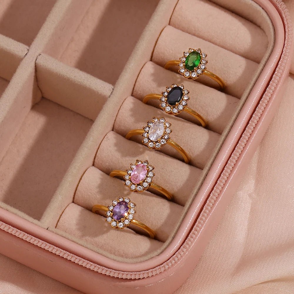 Oval Floral Shape Stone Adjustable Ring - Zafinne Jewelry