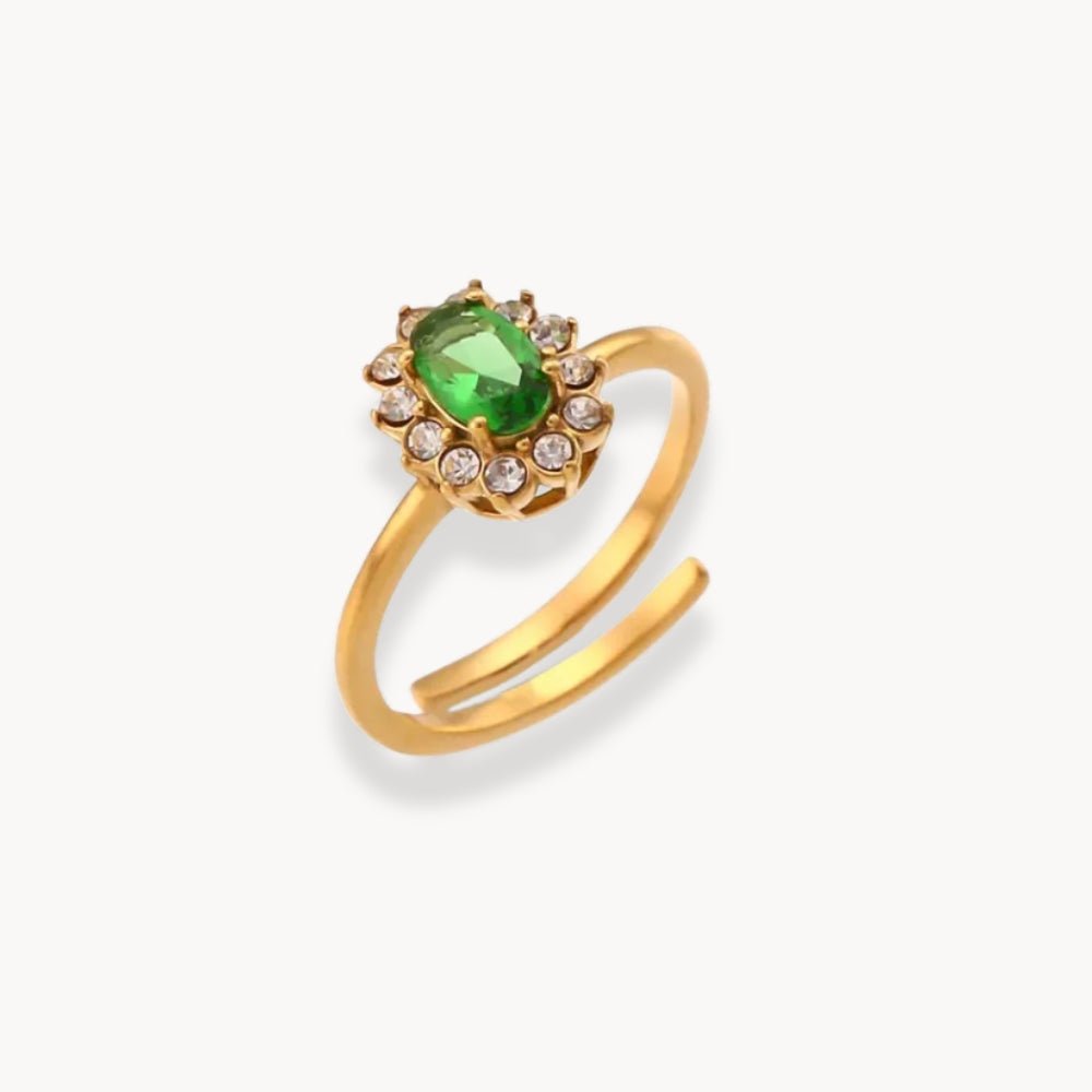 Oval Floral Shape Stone Adjustable Ring - Zafinne Jewelry