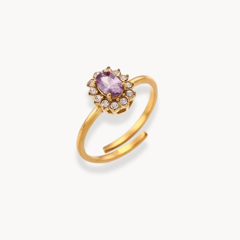 Oval Floral Shape Stone Adjustable Ring - Zafinne Jewelry