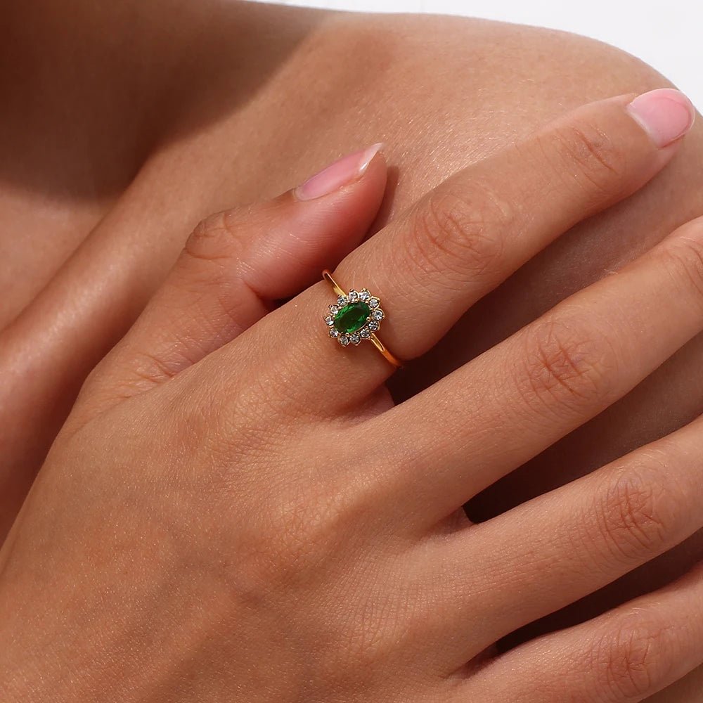 Oval Floral Shape Stone Adjustable Ring - Zafinne Jewelry