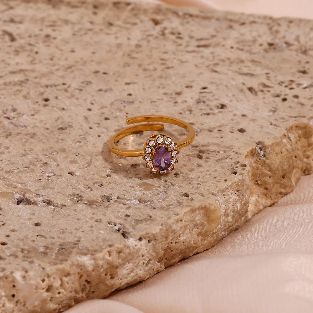 Oval Floral Shape Stone Adjustable Ring - Zafinne Jewelry