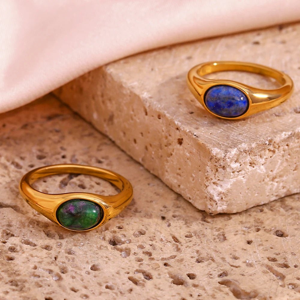 Oval Natural Stone Ring - Zafinne Jewelry