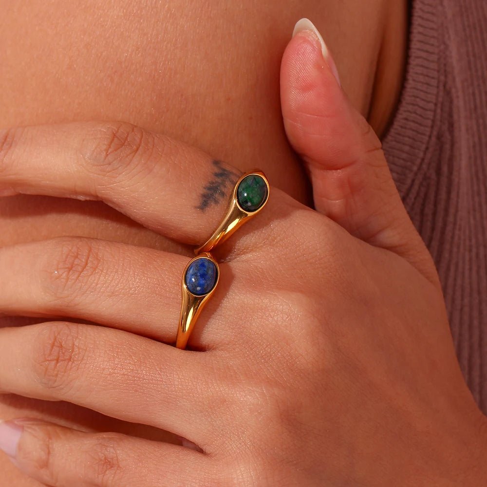 Oval Natural Stone Ring - Zafinne Jewelry