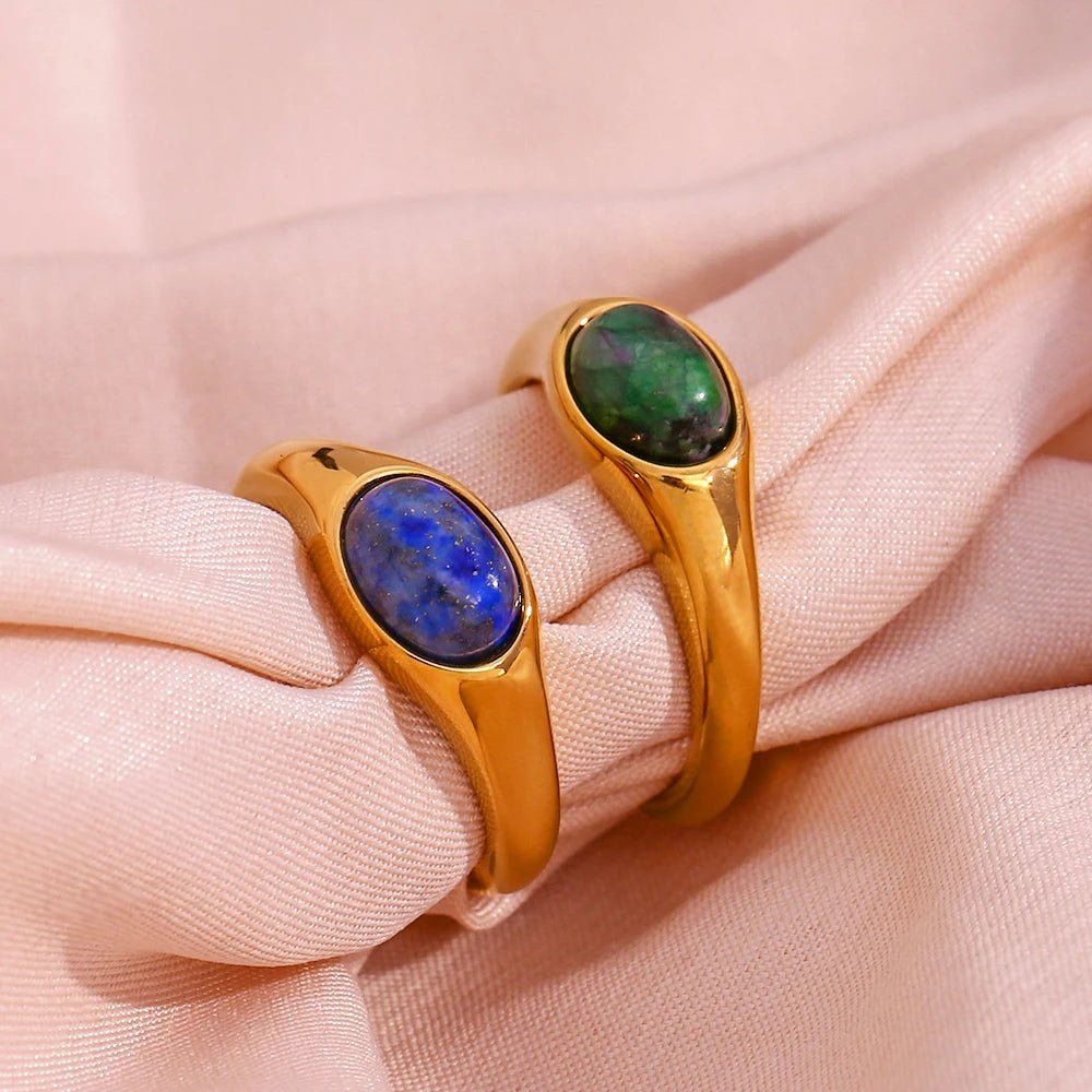 Oval Natural Stone Ring - Zafinne Jewelry