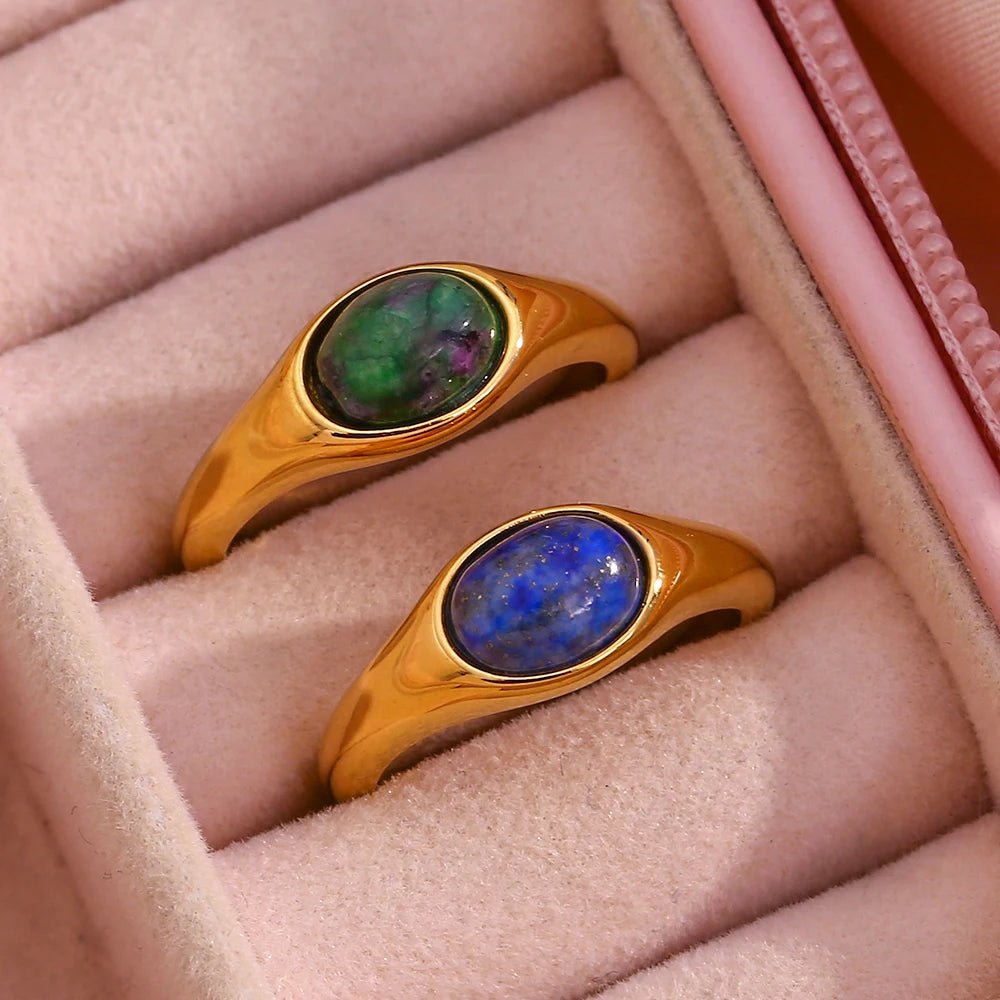 Oval Natural Stone Ring - Zafinne Jewelry