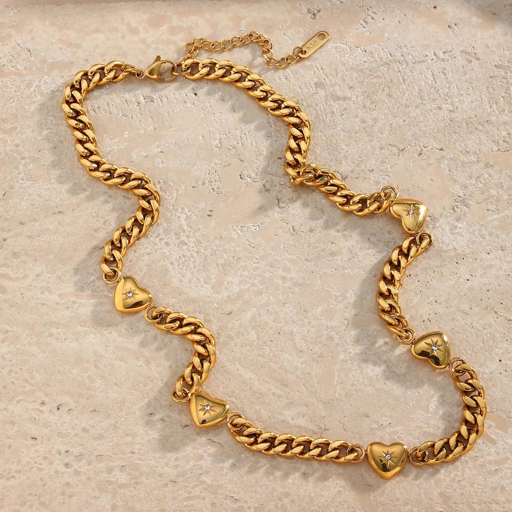 Paved Ocean Heart Cuban Chain Necklace - Zafinne Jewelry