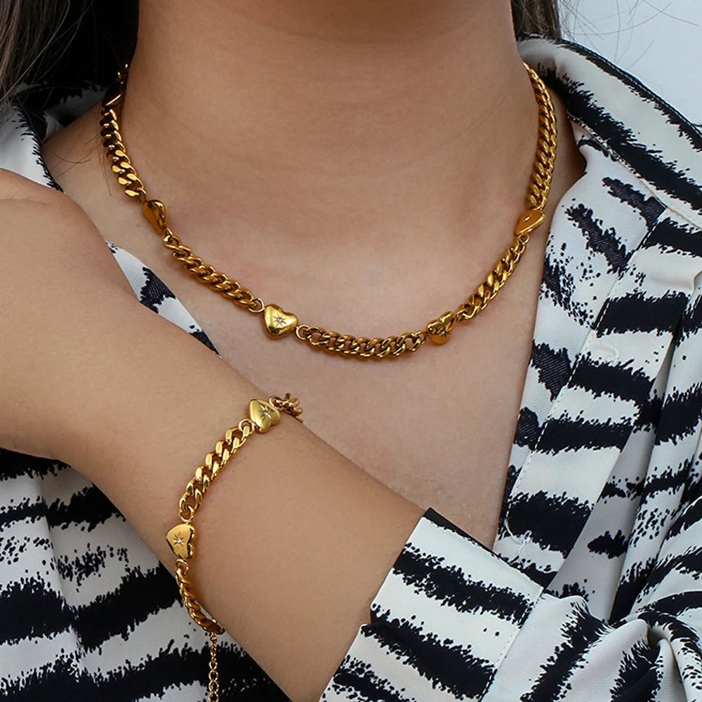 Paved Ocean Heart Cuban Chain Necklace - Zafinne Jewelry