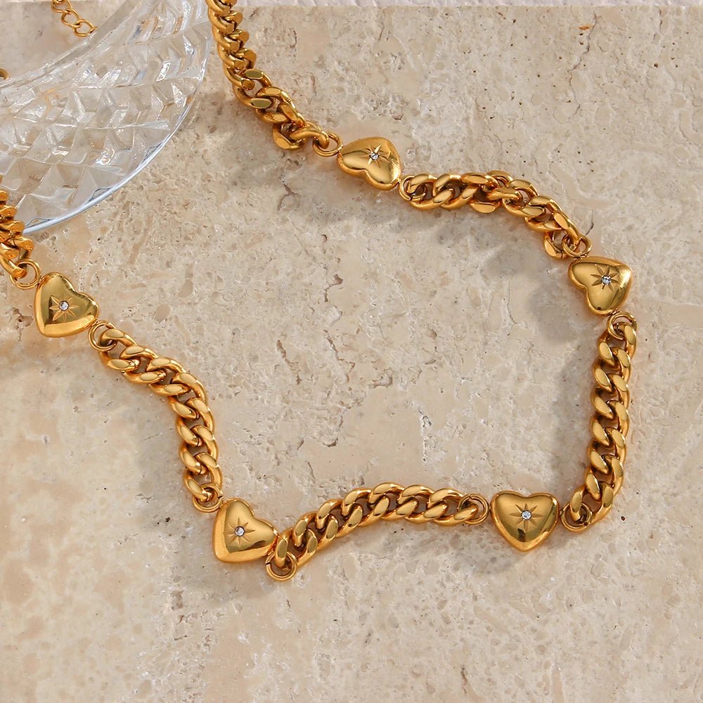 Paved Ocean Heart Cuban Chain Necklace - Zafinne Jewelry